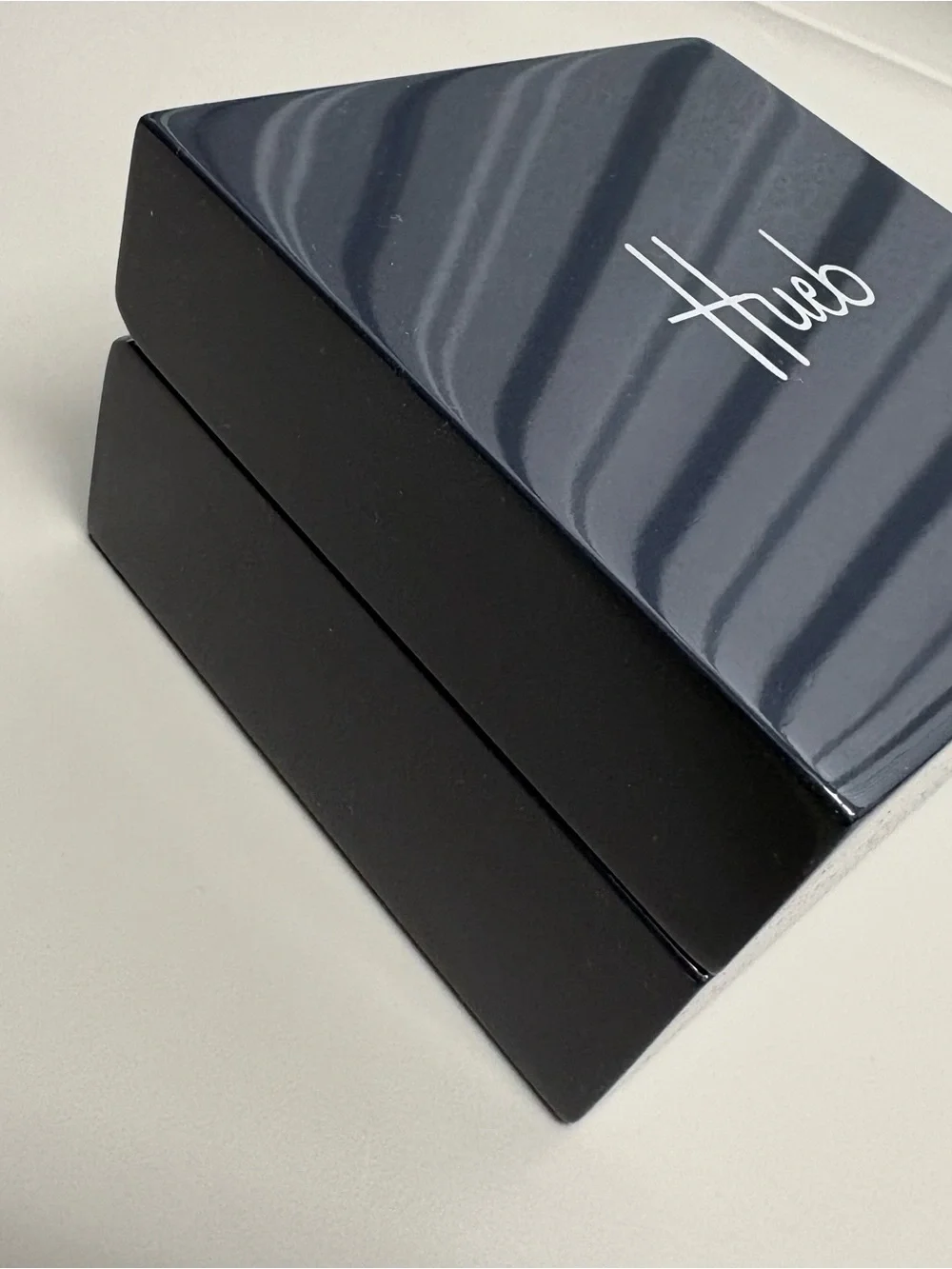 HUEB Solid Hard Case Jewelry Box with Deep Blue Velvet interior
